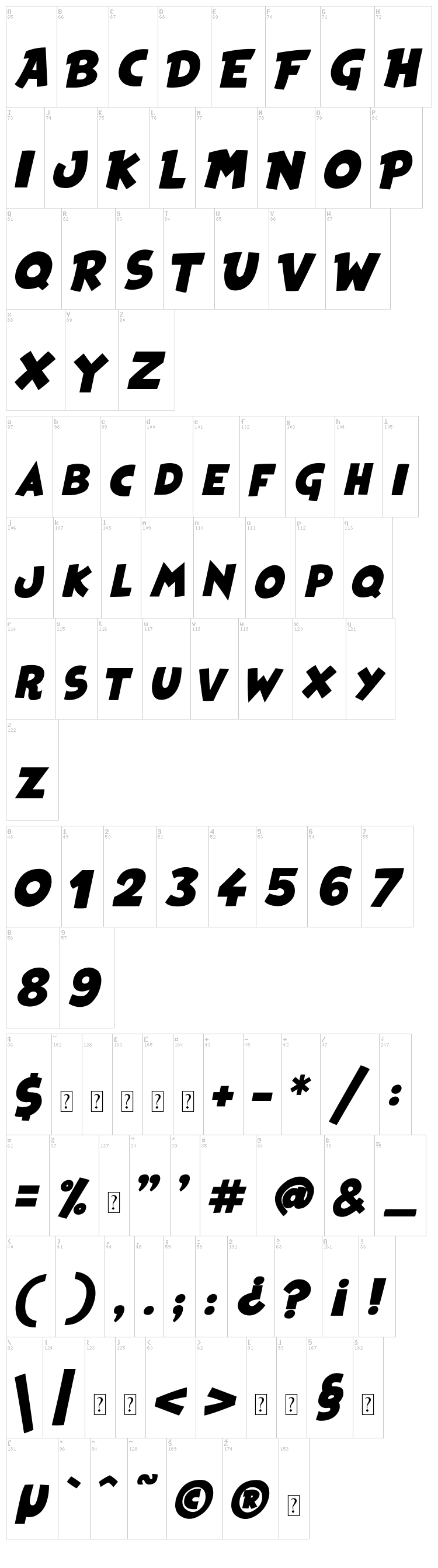 Heroes Legend font map